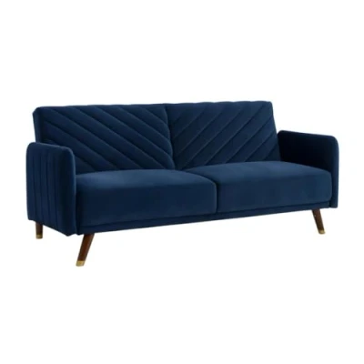 Imagen de Vente unique Sofá Cama de 3 plazas Tipo Clic clac Terciopelo Joris Azul