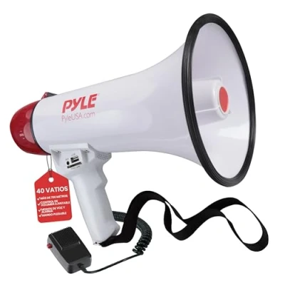 Imagen de Pyle megafono, Altavoz, Portatil, 40V, Sirena, Control de Volumen, Ergonomico, Microfono, Interiores, Exteriores