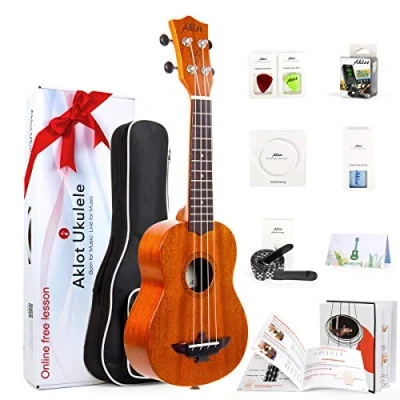 Imagen de Aklot Ukelele Soprano de 21 Pulgadas Caoba Maciza Ukeleles para principiantes profesionales Con Curso en línea gratuito y 8 Kit inicio