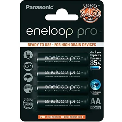 Imagen de eneloop Pro, Pilas Recargables AA/Mignon, Paquete de 4, Capacidad mín. 2500 mAh, Ni MH, Listas para Usar, hasta 500 Veces, Embalaje sin plástico, Negras