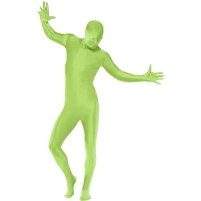 Imagen de Smiffys Traje ajustado al cuerpo, verde, con bolso canguro, bragueta invisible y abertura bajo la barbilla