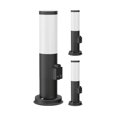 Imagen de ledscom.de 3 pzas. luz de camino/luz bolardo PORU para exterior, IP44, 38 cm, negro, 1x E27 máx. 40W, toma corriente