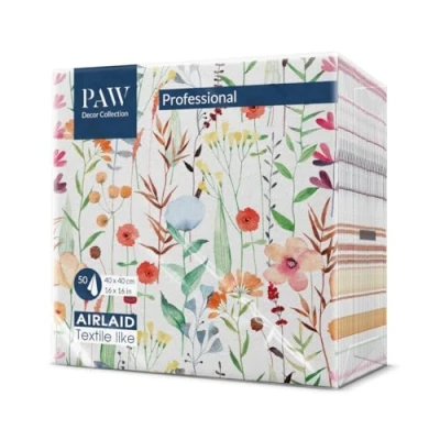 Imagen de PAW Servilletas Papel Airlaid (40 x 40 cm) I 50 Piezas de Tela Ideal para Bodas, Bautizos, Comuniones, Cumpleaños Decoración Mesa Similar al Tejido Flores Acuarela