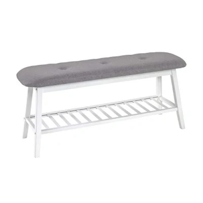 Imagen de HAKU Möbel Banco para zapatos gris, blanco, Bambú, tejido textil Dim.: AN 100 cm x AL 44 P 30 cm, Estilo: Bohemio