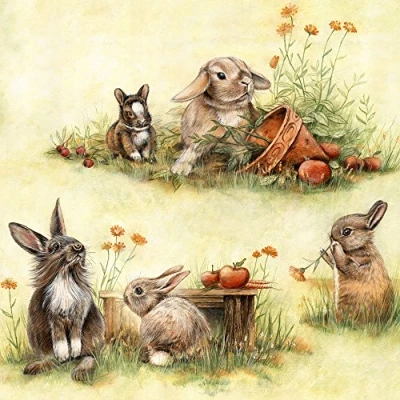 Imagen de 20 Servilletas de bonitos conejos/animales/diseño animales/pascua 33 x 33 cm
