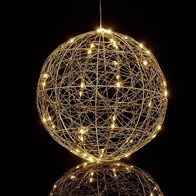 Imagen de Relaxdays Bola Luces LED Decorativa, Lámpara Esfera, para Colgar o Sobremesa, Alambre, Cable Largo, Ø 30 cm, Plateado, Cobre