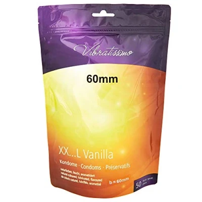 Imagen de VIBRATISSIMO condones XXL Vanilla paquete de 50 I preservativos premium con aroma vainilla grosor pared fino y aromatizados sensitivos ultrafinos b=60mm