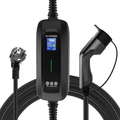 Imagen de Morec EV Cargador 10 / 16A Enchufe Schuko Tipo 2 Cable de Carga Caja conmutable IEC62196 2.2/3.6kw, 5m