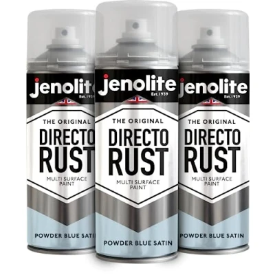 Imagen de JENOLITE DIRECTORUST Pintura en aerosol satinada AZUL POLVO 3x400ml multisuperficie todo uno: metal, madera, plástico Aplicar directamente sobre el óxido RAL 240 80 10