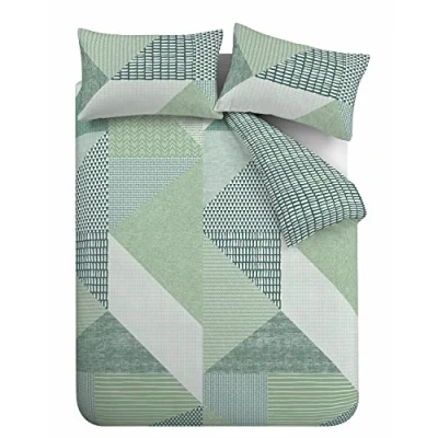 Imagen de Catherine Lansfield Larsson Geo Juego de Funda edredón Reversible con Almohada, Color Verde