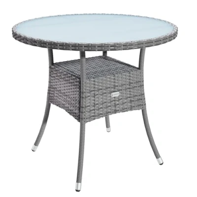 Imagen de CASARIA® Mesa de Jardin Poliratan 80cm Redonda Altura Regulable Resistente Capacidad Carga 80kg Gris