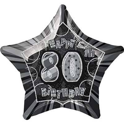 Imagen de Unique Party Globo foil cumpleaños Happy 80th Birthday, color negro, edad 80 (55935)