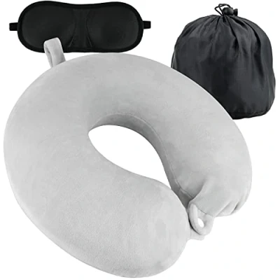 Imagen de Smlper almohada de viaje, cervical espuma viscoelástica para viajes, cervical, pequeña y portátil embalaje rápido, adecuada uso en aviones, trenes, coches oficinas