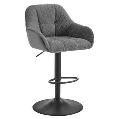 Imagen de WOLTU Taburete Alto Cocina, Cocina Giratorio, Bar con Respaldo y Reposapiés, Asiento Chenilla de Altura Ajustable, Base Metálica, Gris Oscuro, BH400dgr 1