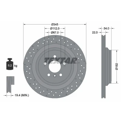 Imagen de TEXTAR PRO 92283703 Disco de freno 345 22 05/06 112 ventilación interna, perforado revestido sin perno sujeción rueda, buje rueda