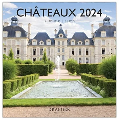 Imagen de DRAEGER PARIS Gran Calendario de pared castillos 2024 para colgar 29 x cm 16 meses septiembre a 23 dic 24 7 idiomas oficina, casa, mensual Decoración, organización