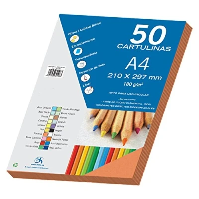 Imagen de Dohe Cartulinas A4 Color Naranja para Manualidades e Impresión (50 uds.) 21x29,7 cm 180 g/m² Material de oficina