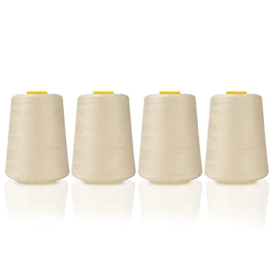 Imagen de Curtzy Pack de 4 Hilos Coser para Maquina Color Beis Set Carretes Poliéster Bobinas Hilo 11 cm con Total 5400 m Kit a Mano y Máquina