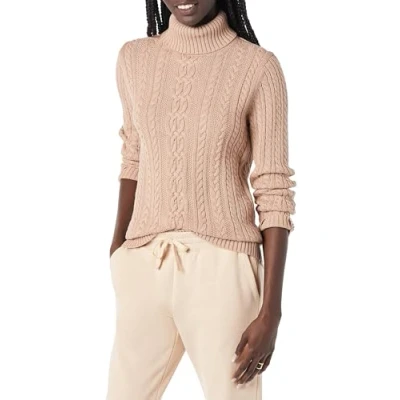 Imagen de Amazon Essentials Jersey de Cuello Vuelto y Punto Cable Tipo Pescador (Disponible en Tallas Grandes) Mujer, Gris Topo Mezcla, XL