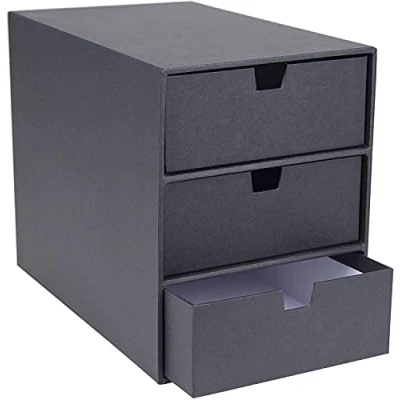 Imagen de Bigso Box of Sweden Cajonera pequeña para documentos y material de oficina Organizador con 3 cajones Caja tablero fibras papel gris oscuro