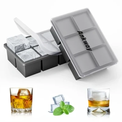 Imagen de Ankway 2 Piezas Cubiteras para Hielo con Tapa, Moldes de Cubitos Silicona Sin BPA, Fácil Quitar Apilables Antiderrames Alimentos Bebés, Whisky, Cócteles