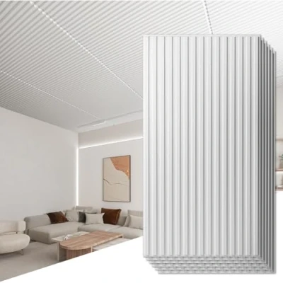 Imagen de Art3d 12 piezas 3D paneles de pared PVC azulejos techo listones diseño decoración la interior 120x60 cm (2x4 FT) decorativo suspendido Blanco 8,8 ㎡