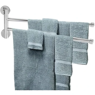 Imagen de toallero de acero inoxidable, giratorio montado en la pared, barra toalla para ahorro espacio, accesorios baño (2 brazos)