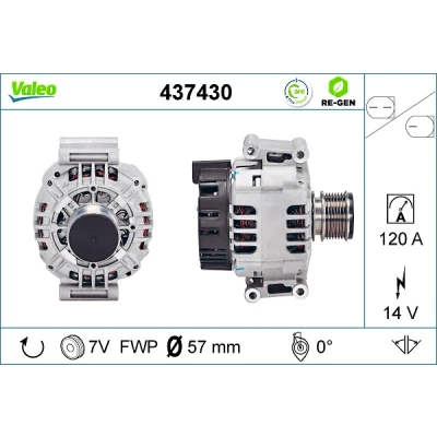 Imagen de VALEO 437430 Alternador 14V 120A MERCEDES BENZ: Clase C Berlina, E Coupé