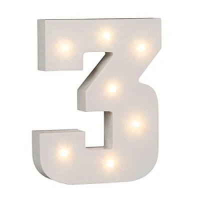 Imagen de Out of the blue Número 3 de Madera Iluminado con 7 Luces LED, Funciona Pilas, Aprox. 16 cm, 1 W, Blanco, x cm