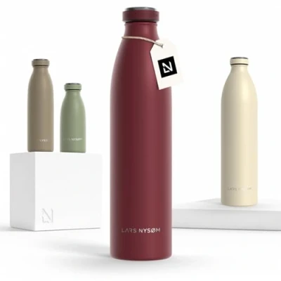 Imagen de Lars NYSØM Botella de Acero Inoxidable aislada 1l Agua 1 litro a Prueba Fugas para Deportes, Bicicleta, Perro, (Berry Red, 1000ml)