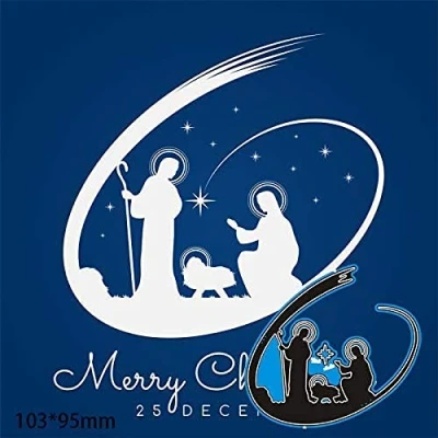 Imagen de Troqueles de Feliz Navidad, U horizon Nativity Cutting Die DIY Scrapbooking Metal Embossing Stencil para hacer tarjetas, álbum, papel, arte, tarjeta felicitación