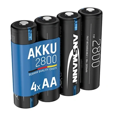 Imagen de ANSMANN Mignon Pilas AA Recargables (NiMH, Tipo 2800, 1,2 V, Alta Capacidad, mín. 2650 mAh, para Altas Necesidades de energía, por Ejemplo, Linterna, Controlador, cámara, Flash fotográfico,