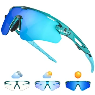 Imagen de VICTGOAL Gafas de Ciclismo Fotocromáticas Sol para Correr Hombres Mujeres, TR90 con Protección UV Deportivas (Azul)