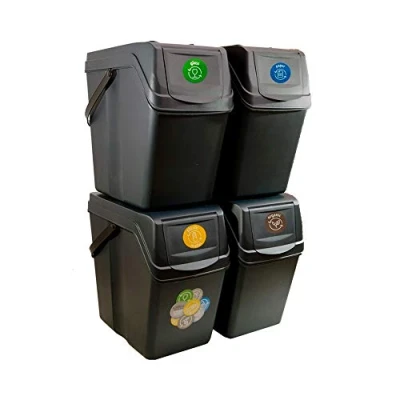 Imagen de Keden Juego de 4 Cubos Reciclaje 100L Prosperplast Sortibox plastico en Color Antracita, 100 litros