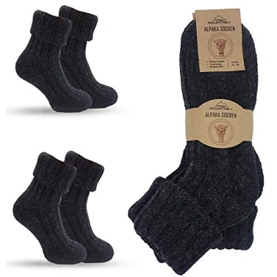 Imagen de MOUNTREX® calcetines de alpaca, lana para hombre y mujer, invierno, térmicos, gruesos, 2 pares, Antracita (con sobre), 35 38