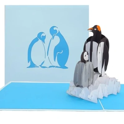 Imagen de Tarjeta de felicitación cumpleaños con pingüinos y en 3D