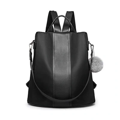 Imagen de Miss Lulu Mochila Mujer, Antirrobo Mujer Bolsa, Mochilas Escolares Casual de Nylon Impermeable Elegante Bolsos duraderos para Señoras (Negro)