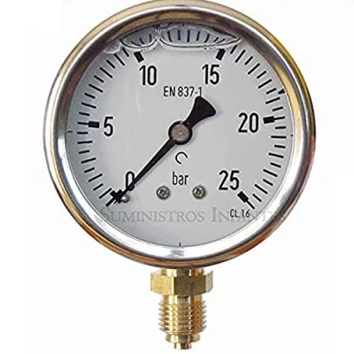 Imagen de Suinga MANOMETRO esfera GLICERINA 0 25 Bar 1/4&quot;. Utilizado en fontanería y jardinería para CALCULA la PRESIÓN exacta de funcionamiento las tuberías, gris