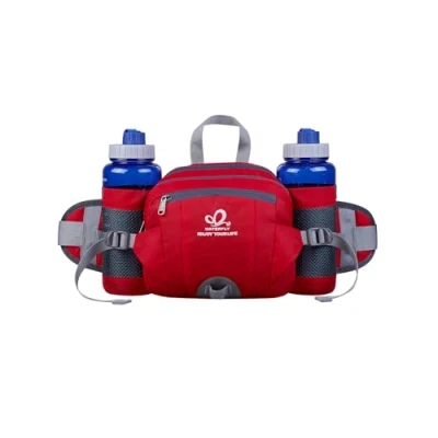 Imagen de Waterfly Riñonera Running Deportiva Impermeable Multifuncional Bolso de Cintura con Portabotellas para Correr Senderismo Ciclismo Hombre Mujer (Rojo)
