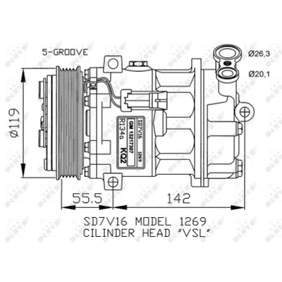 Imagen de NRF 32818 Compresor de Aire Acondicionado SD7V16 12 PAG 46 con junta anular OPEL: Vectra C Berlina, CC, Caravan