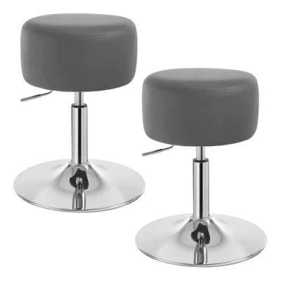 Imagen de WOLTU 2X Taburetes de Bar Diseño con Mango Juego 2 Altura Regulable Piel Sintética, Altos Cocina Asiento Acolchado Taburete Giratorio Peluqueria Sillas Gris BH14gr