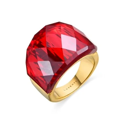Imagen de LUXENTER Anillo rojo talla 18 con Cuarzo Hidrotermal Onix acabado en oro amarillo de 18k Fadino