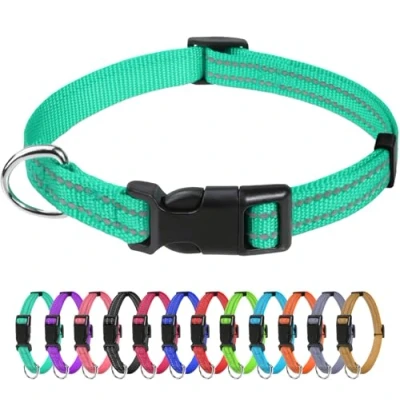Imagen de TagME Collar Perro Ajustable,Collar Nylon Reflectante,para Caminar Correr Entrenamiento,para Cachorro,Turquesa,1.0cm De Ancho