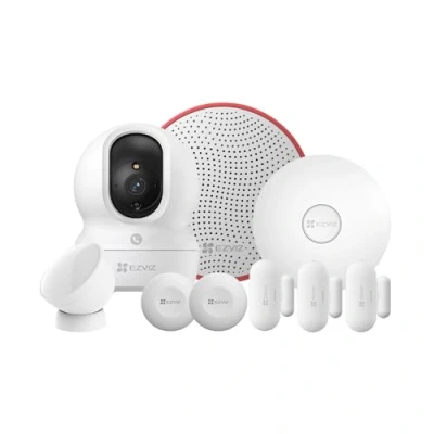 Imagen de EZVIZ Sistema de Alarma WiFi para Casa con Cámara Vigilancia Interior, Kit Seguridad 9 Piezas, Sensores Apertura y Cierre, Sensor Movimiento PIR, Sirena 105dB, Botones Inteligentes