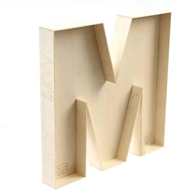 Imagen de NC Letra M de madera sin terminar, rellenable, 22 cm x 2,5 cm, ingeniería, 2 piezas