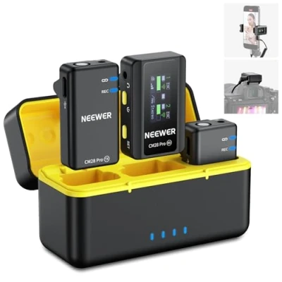 Imagen de NEEWER CM28 Pro Micrófono Solapa Lavalier Inalámbrico con Estuche Carga 48KHz Audio Sin Comprimir 16 bits Cancelar Ruido Almacenar 4GB Grabación 9 Horas Compatible iPhone iPad Android Cámara PC