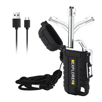 Imagen de Mechero impermeable eléctrico USB encendedor: Nizirioo recargable encendedor retráctil 360 grados cuello flexible resistente al viento y agua para acampar senderismo equipo de supervivencia