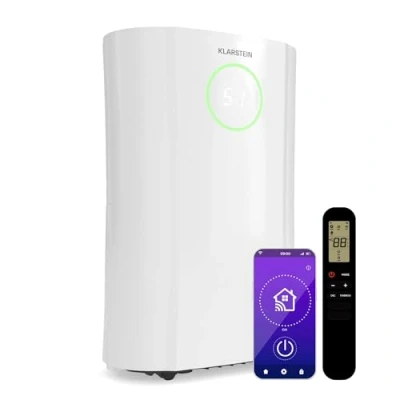 Imagen de KLARSTEIN DryFy ProConnect 16L deshumidificador 285W, WiFi, depósito de 2.5l, 16L/ día, 24h Timer, Filtro Carbono Activado, silencioso, indicador led Humedad, eléctrico, Oficina, Blanco