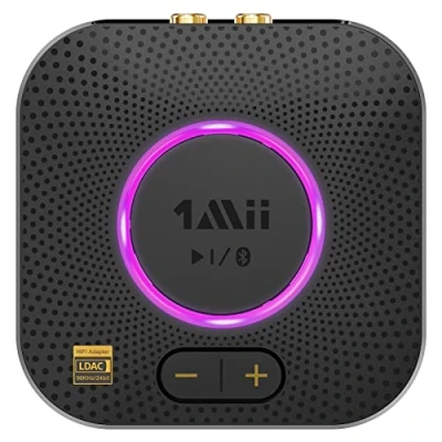 Imagen de 1Mii B06S+ LDAC Receptor Bluetooth 5.2 HiFi, Adaptador Audio con Aptx Baja Latencia &amp; HD, Salida RCA/AUX 3,5 mm Jack, Control Volumen, 100ft de Largo Alcance para Estéreo Doméstico