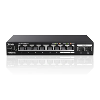 Imagen de Tenda TEM2010X Switch de 2.5G con 8 Puertos y 2 SFP+ 10G , Plug and Play, no Requiere Configuración, Protección contra Rayos 6KV, Escritorio o Montaje en Pared, silencioso (TEM2010X)